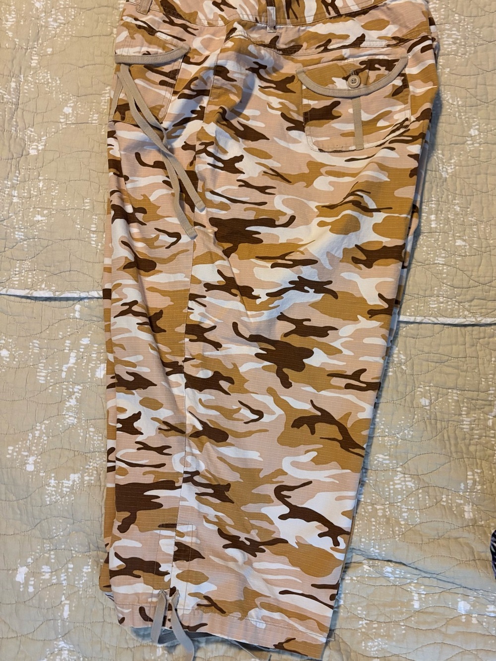 Cato Women's Camouflage Cargo Capris - Tan, Brown & Cream - Picture 2 of 3